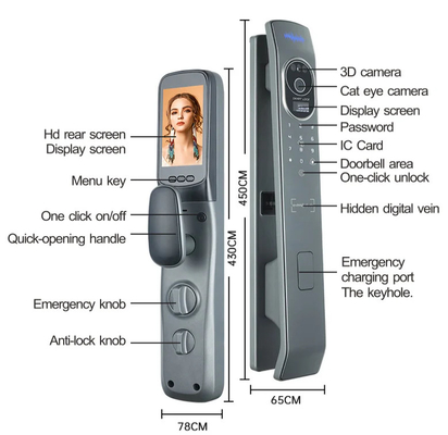 Glomarket Tuya Smart Door Lock 3D распознавание лиц Автоматические смарт-замки с камерой Умный биометрический дверной замок безопасности