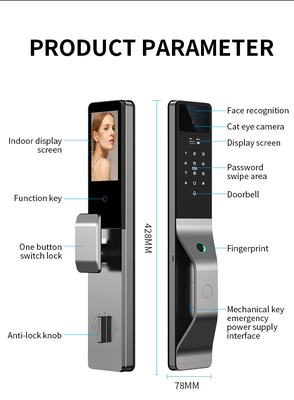 Glomarket Алюминиевый сплав Автоматический Tuya Smart Door Lock 3D распознавание лица видео интерком цифровой отпечаток пальца замок
