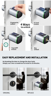 Glomarket Home Smart Door Lock Ttlock Smart Fingerprint Card Key Unlock Регулируемый цилиндр Euro Smart Lock Туя Приложение дверной замок