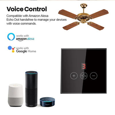 Glomarket Tuya Smart Wifi Ceiling Fan Switch Eu Стандартное стеклянное сенсорное стеновое приложение Удаленное управление электрическим переключателем скорости вентилятора