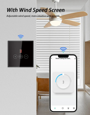 Glomarket Tuya Smart Wifi Ceiling Fan Switch Eu Стандартное стеклянное сенсорное стеновое приложение Удаленное управление электрическим переключателем скорости вентилятора