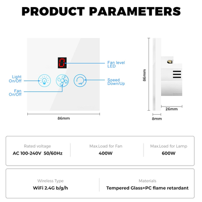 Glomarket Tuya Wifi Fan Light Switch Touch 3 в 1 Switch 5 скоростной регулировки потолок Фан переключатель для Alexa Google Home