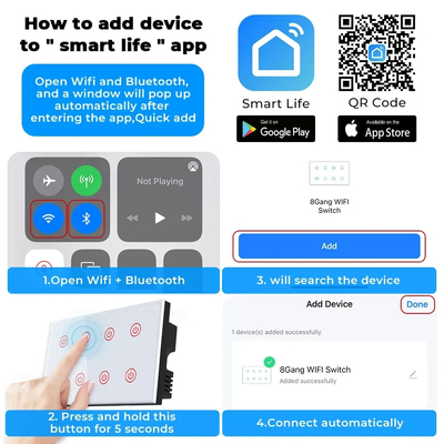 Glomarket Smart Home 8 Gang Wall Switch US Standard Tuya Voice APP Дистанционное управление Беспроводной настенной сенсорной подключителем
