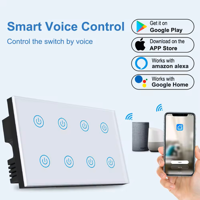 Glomarket Smart Home 8 Gang Wall Switch US Standard Tuya Voice APP Дистанционное управление Беспроводной настенной сенсорной подключителем