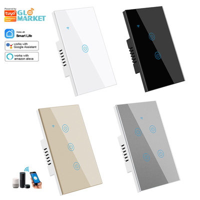 Glomarket Новый дизайн продуктов Tuya Smart Wifi Wall Switch Us Стандартная стеклянная сенсорная панель Световой переключатель поддержка приложения дистанционного управления