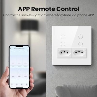 Glomarket Smart Wifi Бразилия Стандартный умный дом Tuya Smart 4 Gang Switch And Socket Wifi Умный настенный разъем Работа с Alexa