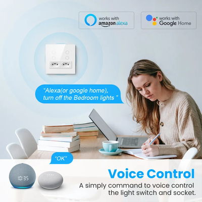 Glomarket Smart Wifi Бразилия Стандартный умный дом Tuya Smart 4 Gang Switch And Socket Wifi Умный настенный разъем Работа с Alexa